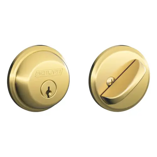 Grade 1 Fire Rated Single Cylinder Deadbolt, Conventional Cylinder, Dual Option Latch, Round Corner Strike with Reinforcer, Keyed Different, Bright Brass Bright Brass