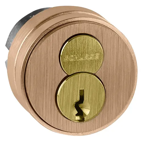 1-1/2 In. FSIC Mortise Cylinder, 6-pin, Construction, Straight Cam, Compression Ring, Spring, 3/8 In. Blocking Ring, 0 Keys, Satin Bronze Clear Coated Finish, Non-handed Satin Bronze Clear Coated