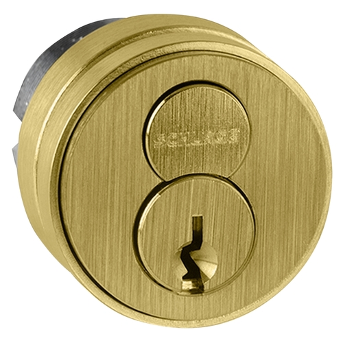 1-1/2 Inch FSIC Mortise Cylinder, 6-Pin, FG Keyway, 1 Bitted, Straight Cam, Compression Ring, Spring, 3/8 Inch Blocking Ring, 2 Keys, Satin Brass Finish