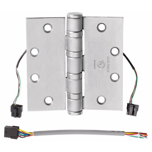 Quick Connect Electrified (QC) 8 Wire Hinge, 5-Knuckle Hinge, Heavy Weight, Full Mortise, Ball Bearing, 4.5" x 4.5" (4545), Steel Base, Satin Chrome US26D/652