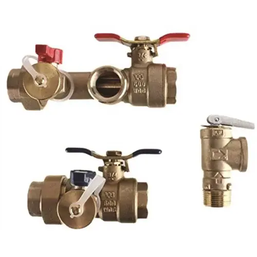 1 in. Lead Free Threaded Isolation Valve Kit with Male 500K Btuh Pressure Relief Valve for Select Tankless Water Heaters Bronze/Copper Metallic