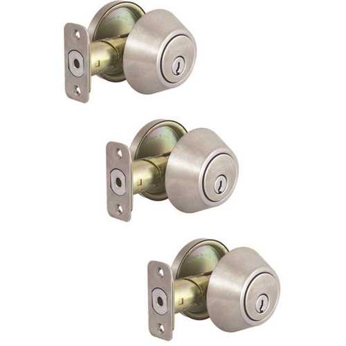 Stainless Steel Single Cylinder Deadbolt with KW1 Keyway Keyed Alike - pack of 3