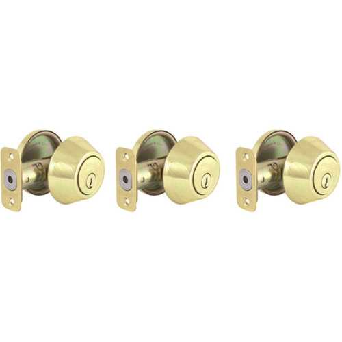 Defiant DL71-K-KD-3PK Polished Brass Single Cylinder Deadbolt with KW1 Keyway Keyed Alike - pack of 3