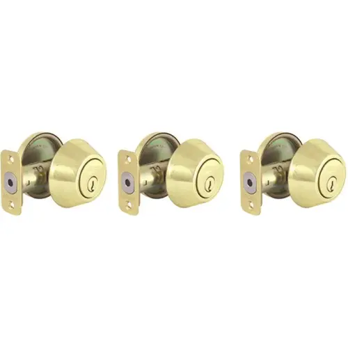 Polished Brass Single Cylinder Deadbolt with KW1 Keyway Keyed Alike - pack of 3