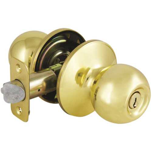 Saturn Polished Brass Keyed Entry Door Knob with SC1 Keyway Keyed Differently