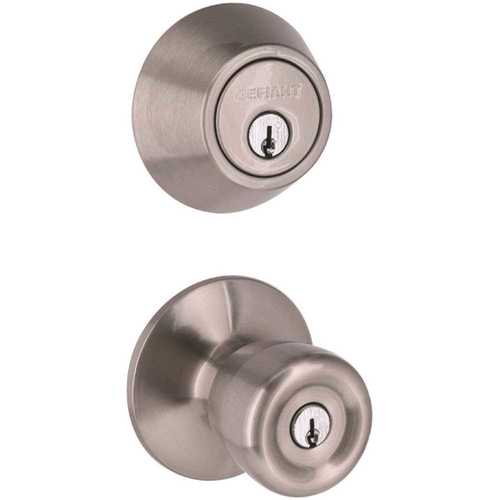 Defiant BRX2L1B-K-KD Waterbury Satin Nickel Keyed Entry Door Knob and Single Cylinder Deadbolt Combo Pack with KW1 Keyway Keyed Differently