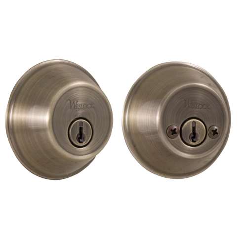 Weslock 00372-A-ASL23 300 Series Double Cylinder Deadbolt with Adjustable Latch and Deadbolt Strikes Antique Brass Finish