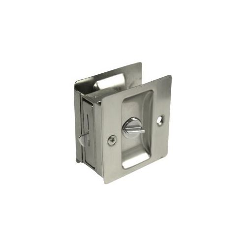 Rectangular Privacy Pocket Door Lock with Adjustable Backset and Full Lip Strike Satin Nickel Finish