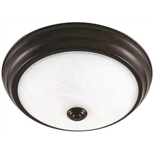 11 in. Satin Bronze Integrated LED Flush Mount with Alabaster Glass