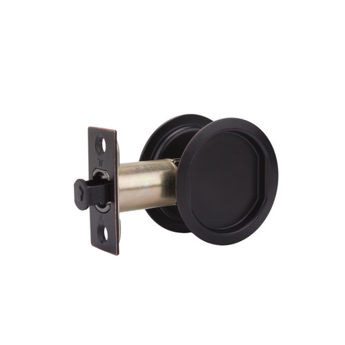 Round Passage Pocket Door Lock with Adjustable Backset and Full Lip Strike Oil Rubbed Bronze Finish