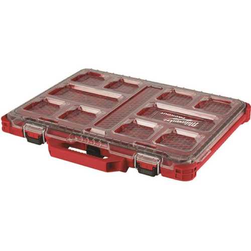 Organizer, 19.76 in L, 16.38 in W, 2.52 in H, 10-Compartment, Plastic, Red