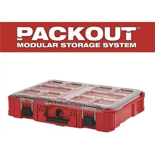 Milwaukee 48-22-8430 Organizer, 75 lb Capacity, 19.76 in L, 15 in W, 4.61 in H, 10-Compartment, Plastic, Red