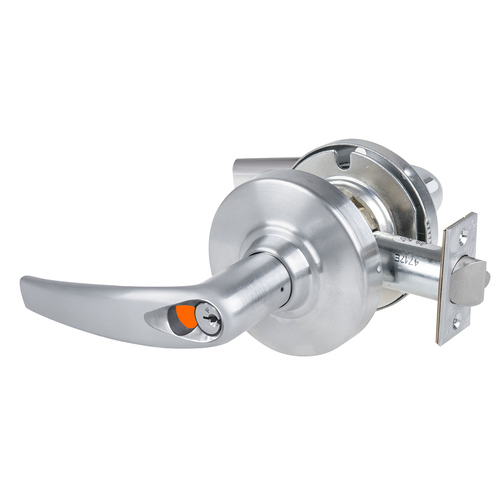 Grade 2 Office Cylindrical Lock with Field Selectable Vandlgard, Athens Lever, SFIC Construction Core, Satin Chrome Finish, Non-handed Satin Chrome