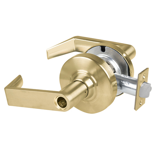 ALX Series Grade 2 Storeroom Rhodes Lever Lock with Corbin L-CO6 Prep Less Cylinder; 47267042 Deadlatch; and 47267101 ANSI Strike Satin Brass Finish