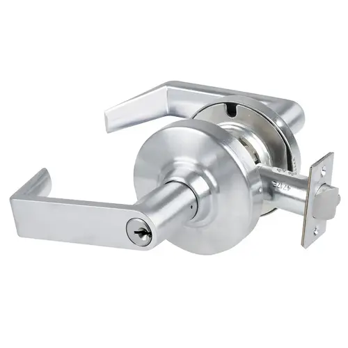 Grade 1 Entrance Lock, Rhodes Lever, Standard Cylinder, Extended Equally for 2-1/2 In. Door, Satin Chrome Finish, Non-handed Satin Chrome