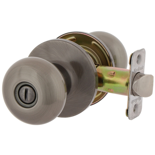 MaxGrade Watson Privacy Turn Button Lock Antique Nickel Finish with Adjustable Latch and Radius Strike