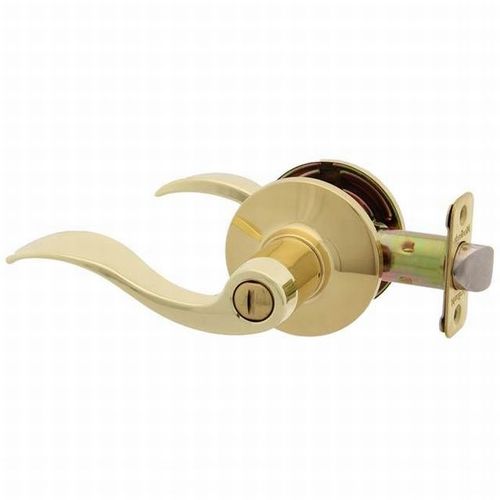 London Wave Style Privacy Push Button Lock Bright Brass Finish with Adjustable Latch and Radius Strike
