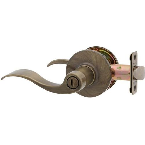 MaxGrade London Wave Style Privacy Push Button Lock Antique Brass Finish with Adjustable Latch and Radius Strike