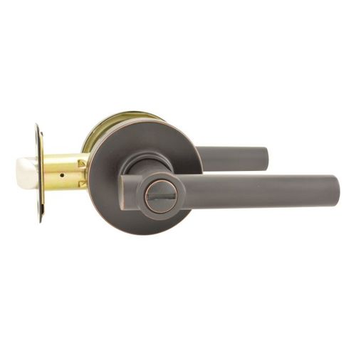 Turin Lever with Round Rose Privacy Lock with Push Button and Auto Release Feature Aged Bronze Finish
