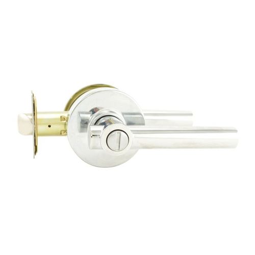 Turin Lever with Round Rose Privacy Lock with Push Button and Auto Release Feature Bright Chrome Finish