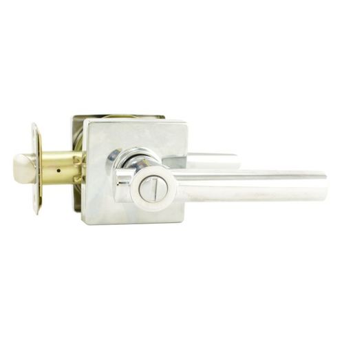 Turin Lever with Square Rose Privacy Lock with Push Button and Auto Release Feature Bright Chrome Finish
