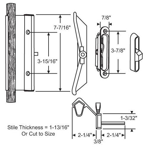 PATIO DOOR HANDLE SET ALUMINUM FINISH