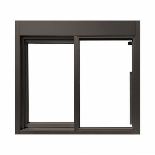 Ready Access 275-4743BL-MOSC 47-1/2" W x 43-1/2" H 275 Single Panel Sliding Transaction Window Manual Open / Self Close Left Dark Bronze Frame