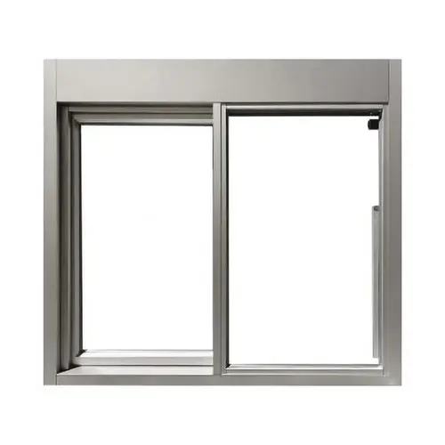 47-1/2" W x 35-3/4" H 275 Single Panel Sliding Transaction Window Manual Open / Self Close Left Clear Aluminum Frame