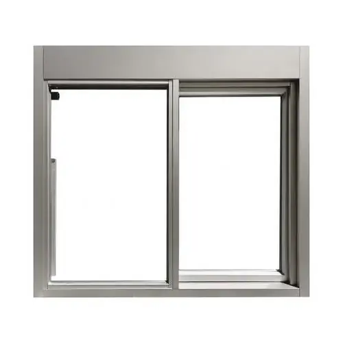 47-1/2" W x 43-1/2" H 275 Single Panel Sliding Transaction Window Manual Open / Electronic Release Right Clear Aluminum Frame