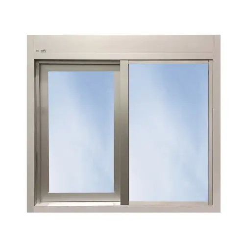 47-1/2" W x 43-1/2" H 600 Single Panel Sliding Transaction Window Manual Open / Electronic Release Left Clear Aluminum Frame