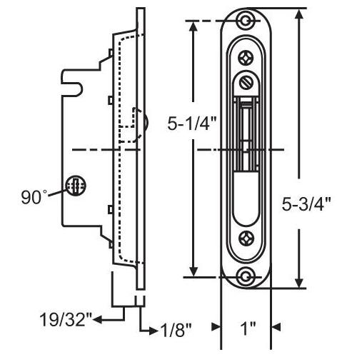 90dg DEADLATCH ASSY W/ POCKET TRIMPLATE BRASS PLATED