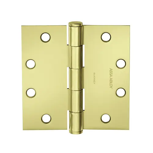 Full Mortise Hinge, 5-Knuckle, Standard Weight, 3-1/2" x 3-1/2", Square Corner, Bright Brass