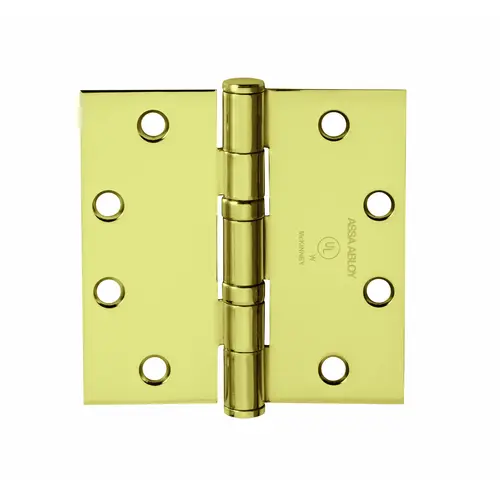 Full Mortise Hinge, 5-Knuckle, Standard Weight, 4-1/2" x 4", Square Corner, Bright Brass