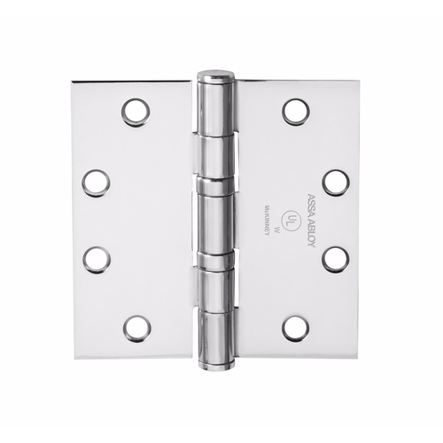 Full Mortise Hinge, 5-Knuckle, Standard Weight, 4-1/2" x 4-1/2", Square Corner, Bright Chrome
