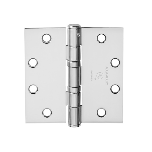 Full Mortise Hinge, 5-Knuckle, Standard Weight, 4-1/2" x 4", Square Corner, Non-Removable Pin, Bright Chrome