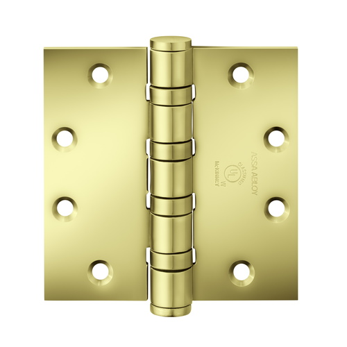 McKinney T4A3786 5X5 3 Full Mortise Hinge, 5-Knuckle, Heavy Weight, 5" x 5", Square Corner, Bright Brass