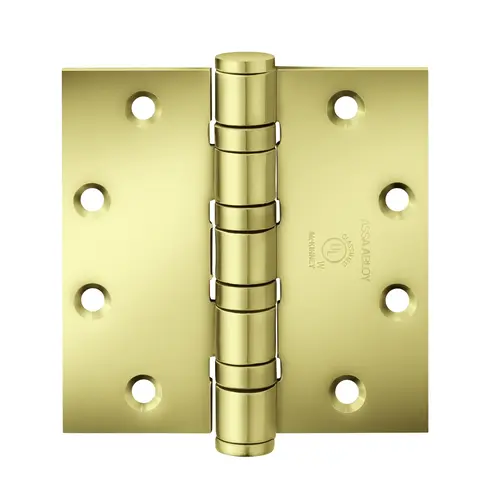 Full Mortise Hinge, 5-Knuckle, Heavy Weight, 5" x 4-1/2", Square Corner, Bright Brass