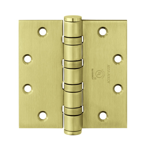 Full Mortise Hinge, 5-Knuckle, Heavy Weight, 5" x 5", Square Corner, Satin Brass