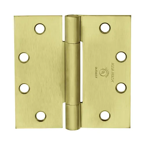 Full Mortise Hinge, 3-Knuckle, Standard Weight, 4-1/2" x 4-1/2", Square Corner, Satin Brass