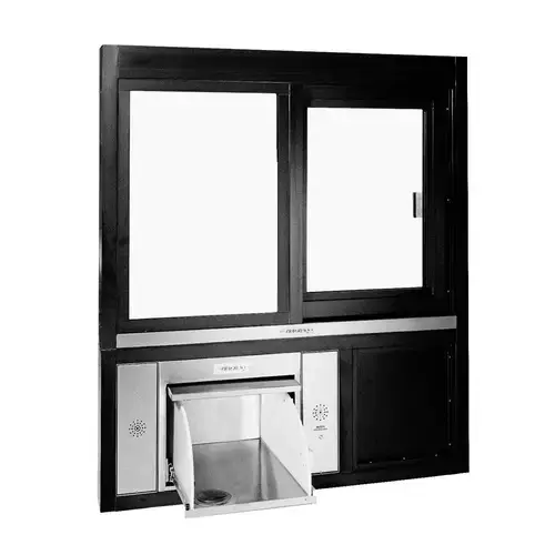 Quikserv BRDF1-9307BRL1 Manual Slider Transaction Window And Drawer Right Hand Fixed Frame Dark Bronze Anodized