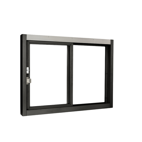 Quikserv SC-4844-9190-BL 47-1/2" x 43-1/2" Self-Closing Side Sliding Transaction Window With Standard Frame Left Hand Slide Dark Bronze Anodized