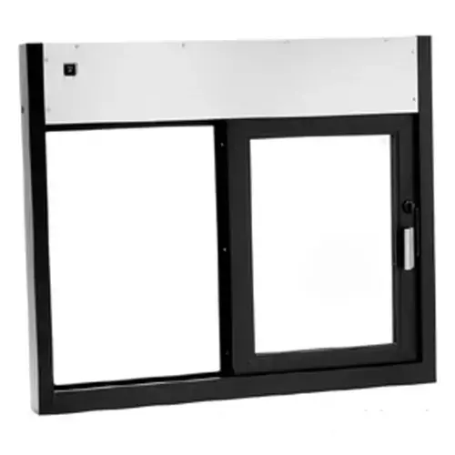 Fully Automatic Sliding Transaction Windows 47 1/2" W x 43 1/2" H Size Right Hand Slide Dark Bronze Anodized Finish
