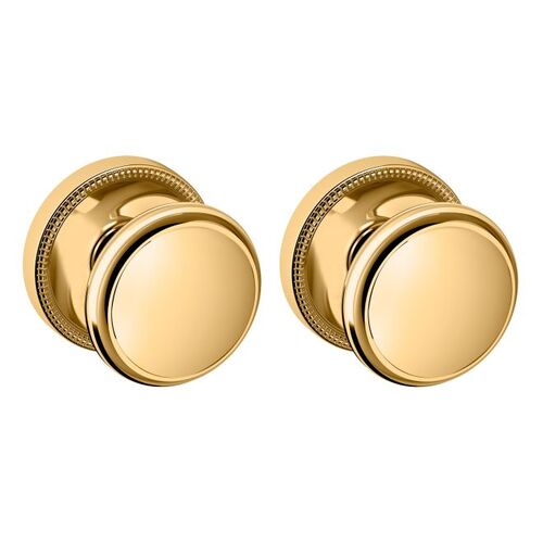 Preconfigured 5069 Knob with 5076 Rose Passage Lock with 2-3/8" Backset and Full Lip Strike Unlacquered Brass Finish