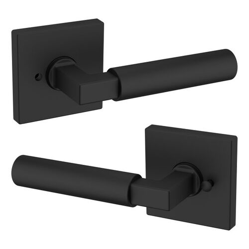 Preconfigured L029 Lever with R017 Rose Privacy Lock with 2-3/8" Backset and Full Lip Strike Satin Black Finish