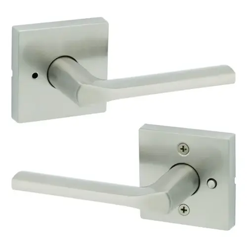 Lisbon Lever with Square Rose Privacy Door Lock with 6AL Latch and RCS Strike Satin Nickel Finish