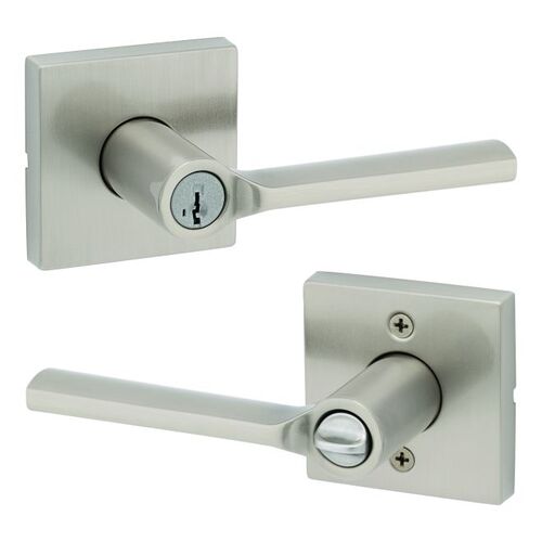 Lisbon Lever with Square Rose Entry Door Lock SmartKey with 6AL Latch and RCS Strike Satin Nickel Finish