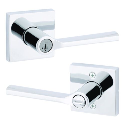 Lisbon Lever with Square Rose Entry Door Lock SmartKey with 6AL Latch and RCS Strike Bright Chrome Finish