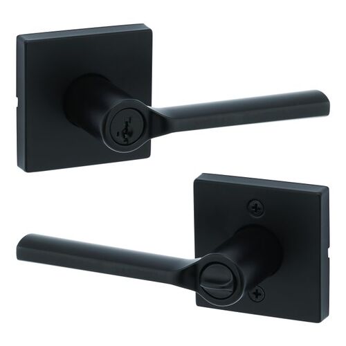 Lisbon Lever with Square Rose Entry Door Lock SmartKey with 6AL Latch and RCS Strike Iron Black Finish