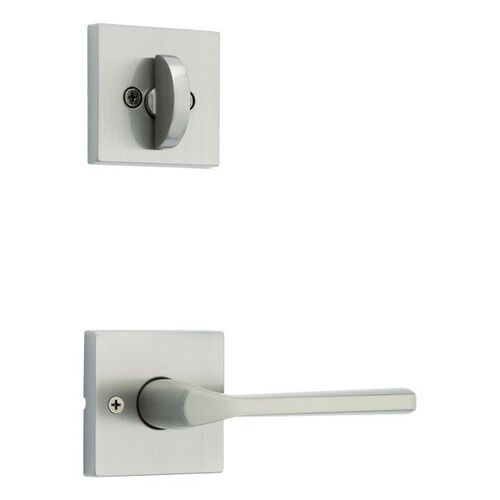 Lisbon Lever with Square Rose Interior Single Cylinder Handleset Trim New Chassis Satin Nickel Finish