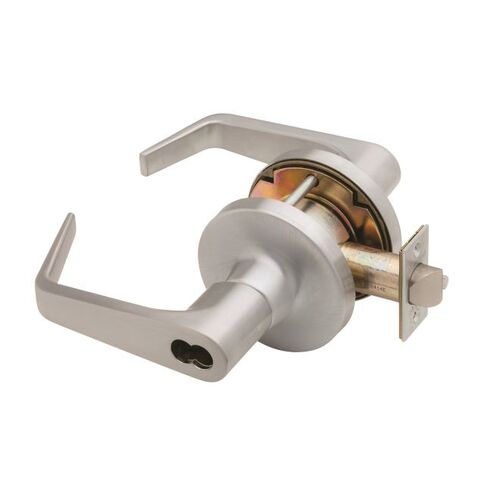 T Series Small Format Storeroom Dane Lever Lock Less Core with 23981145 Latch 5164 Strike Satin Chrome Finish